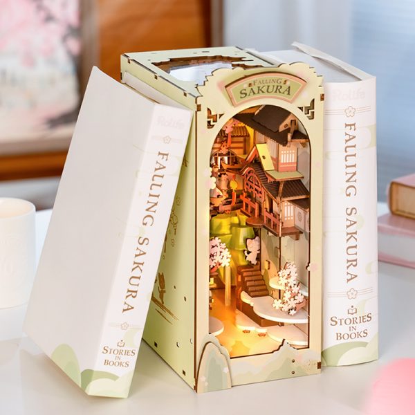 Robotime Rolife Book Nooks Series Stories In Books 4 Kinds DIY Wooden Miniature House Furniture Sakura Densya TGB01 Dropshipping - Image 4