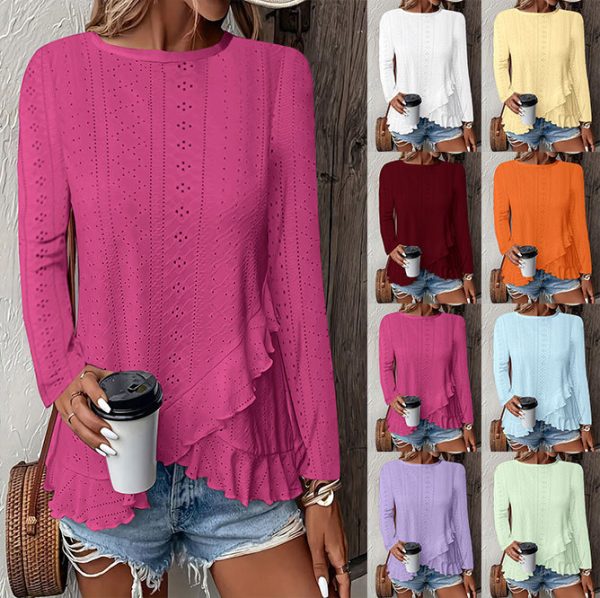 Casual Solid Color Long Sleeve Round Neck - Image 2
