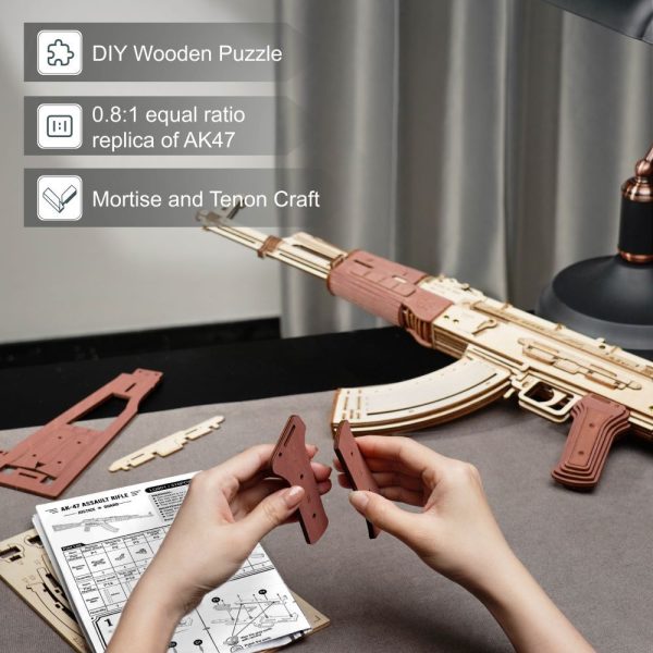 Robotime Rokr Automatic Rifle AK-47 3D Wooden Assembly Gun Double Firing Modes Funny DIY Toys For Kids Adults Justice Guar LQ901 - Image 3
