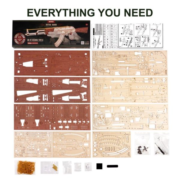 Robotime Rokr Automatic Rifle AK-47 3D Wooden Assembly Gun Double Firing Modes Funny DIY Toys For Kids Adults Justice Guar LQ901 - Image 5