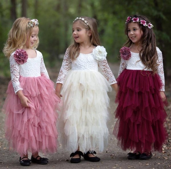 Autumn And Winter Explosions Hollow Children's Skirt Lace Long-sleeved Girls White Princess Dress Irregular Dress - Image 5