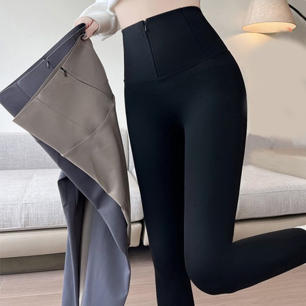 Belly-controlling Butt Lifting Leggings With Three-breasted Design Winter High Waist Slim Zippere Pants Warm Velvet And Thickened Trousers Women Clothing - Image 3
