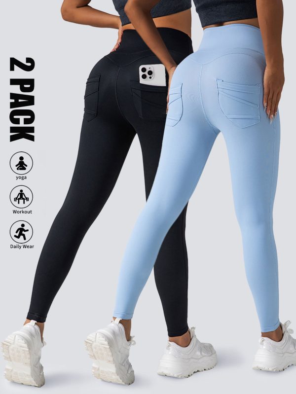 2 Pack High Waist Yoga Pants With Pockets, Tummy Control Workout Running Yoga Leggings For Women - Image 2