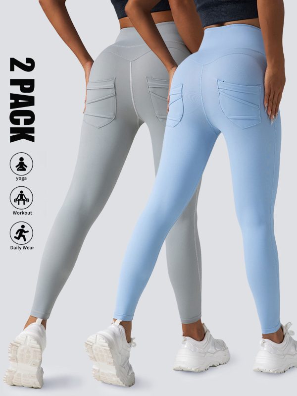2 Pack High Waist Yoga Pants With Pockets, Tummy Control Workout Running Yoga Leggings For Women - Image 3