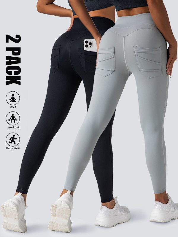 2 Pack High Waist Yoga Pants With Pockets, Tummy Control Workout Running Yoga Leggings For Women - Image 4
