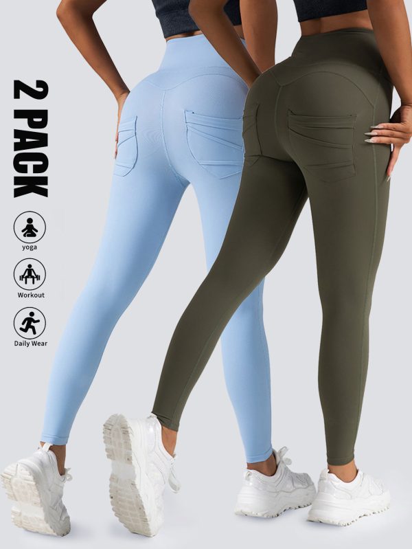 2 Pack High Waist Yoga Pants With Pockets, Tummy Control Workout Running Yoga Leggings For Women - Image 5