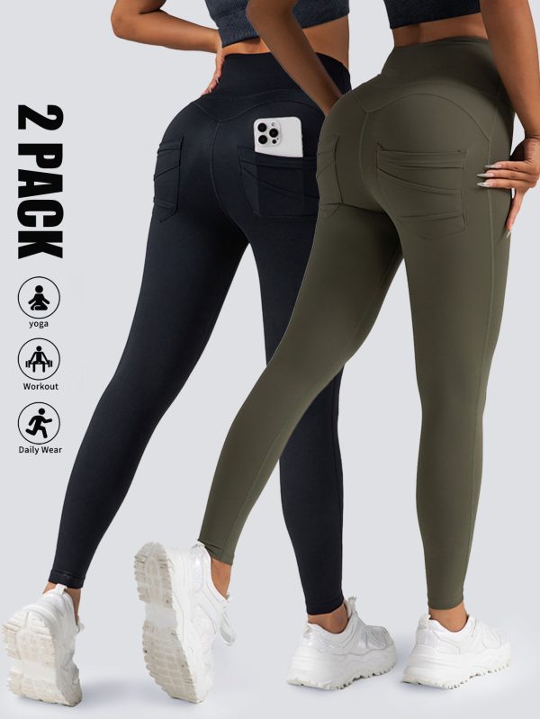 2 Pack High Waist Yoga Pants With Pockets, Tummy Control Workout Running Yoga Leggings For Women - Image 6