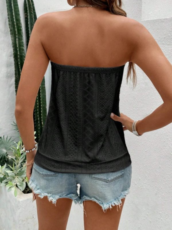Women's Vacation Leisure Solid Color Hollow Out Embroidered Bandeau Top - Image 3