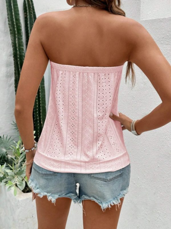 Women's Vacation Leisure Solid Color Hollow Out Embroidered Bandeau Top - Image 5