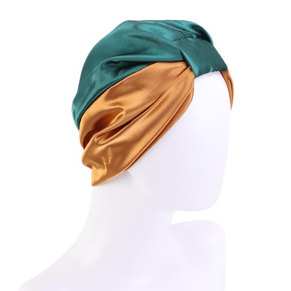 Contrast Color Knotted Head Wash Makeup Double-layer Silk-like Sleeping Hat - Image 10