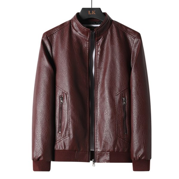 Plus Size Men's Simplicity Leather Coat PU Leather Jacket - Image 3