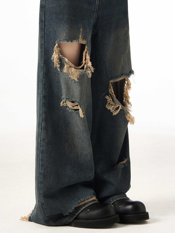 Couple Hole Worn Jeans Wide-leg Pants - Image 5