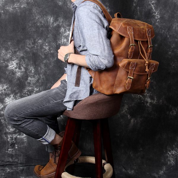 Original New Retro Large Capacity Top Layer Leather Backpackage - Image 2