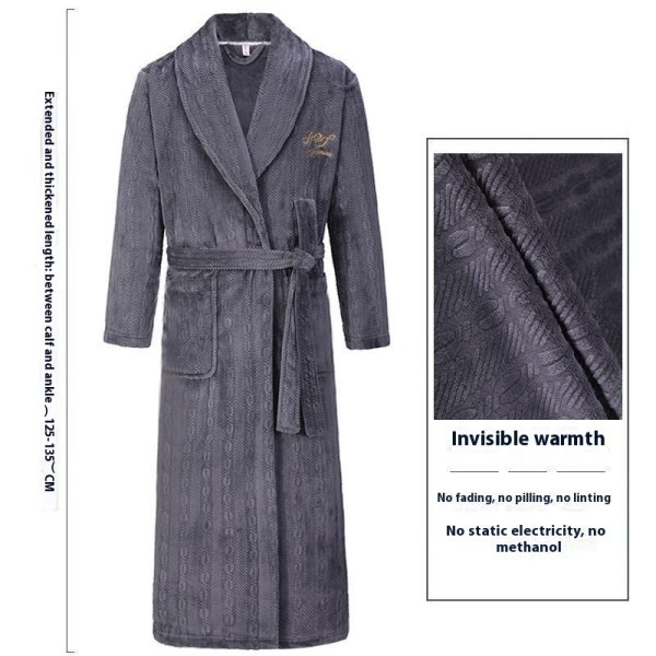 Men's Winter Thickening Thermal Bathrobe Coral Velvet Thin Belt Bathrobe Pajamas - Image 3