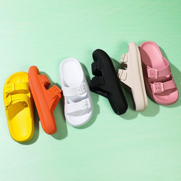 High Elastic Rubber Soft Platform Double Buckle Slippers For Women