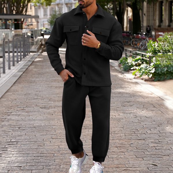 Suede Single-breasted Solid Color Slim Fit Two-piece Suit Men - Image 4
