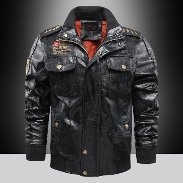 Leather Jacket Men's Stand-up Collar Slim Fit Short - Image 6
