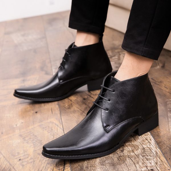 British Men High-top Leather Shoes Pointed Toe - Image 4