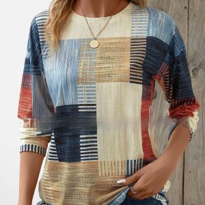 Women's Printed Round Neck Long Sleeve Top