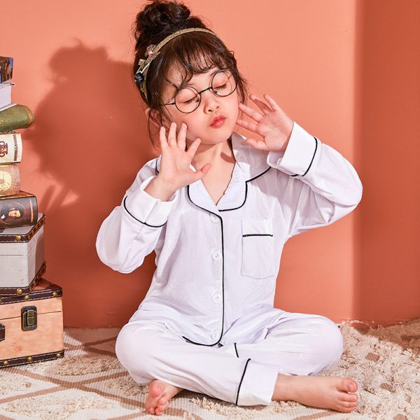Children's Gold Velvet Solid Color Pajamas Set - Image 7