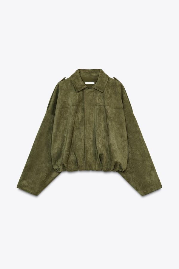Women's Batwing Sleeve Lapel Suede Texture Effect Pilot Jacket - Image 4