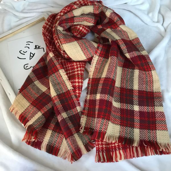 Retro Englon Plaid Tassel Scarf Women's Autumn And Winter Double-sided Cashmere Scarf - Image 2