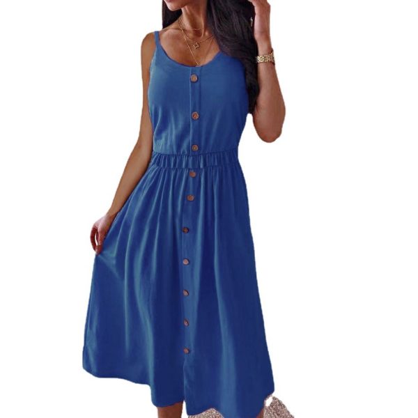European And American Solid Color Sexy Waist Trimming Dress - Image 5