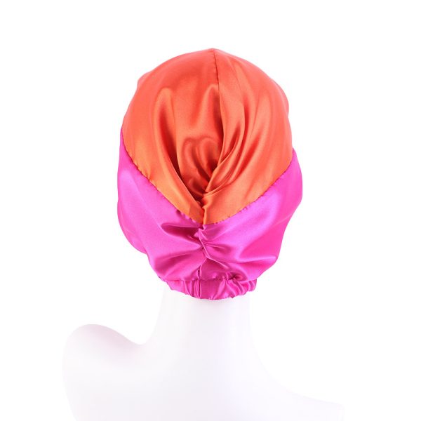 Contrast Color Knotted Head Wash Makeup Double-layer Silk-like Sleeping Hat - Image 5