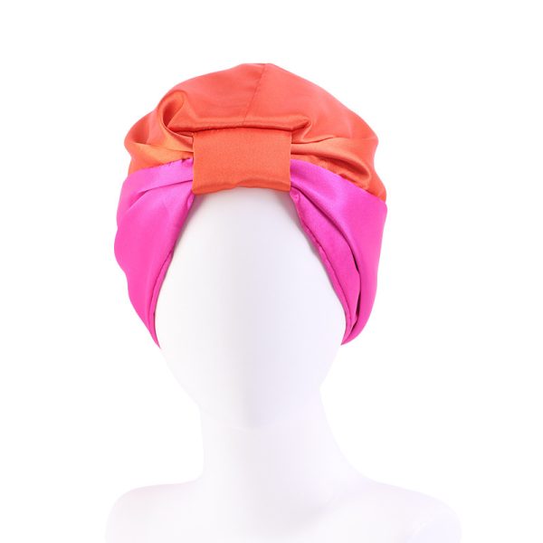Contrast Color Knotted Head Wash Makeup Double-layer Silk-like Sleeping Hat - Image 2