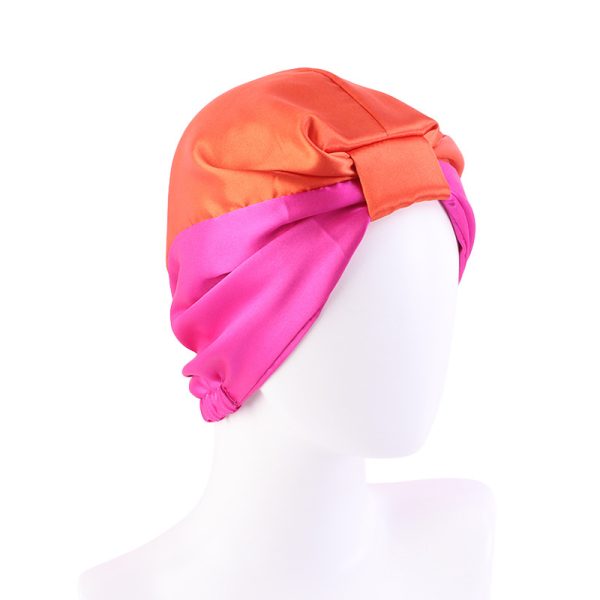 Contrast Color Knotted Head Wash Makeup Double-layer Silk-like Sleeping Hat - Image 4