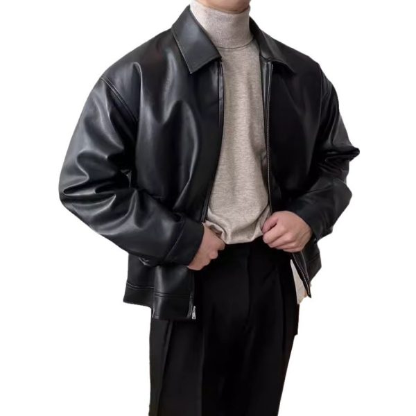 Leather Casual Baseball Uniform Motorcycle Jacket - Image 5