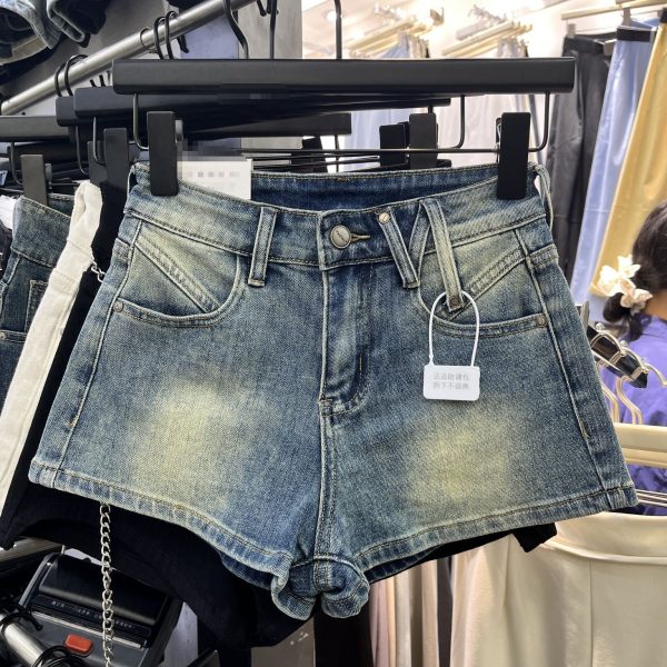 Brushed White High Waist Slim Fit Small Denim Shorts - Image 3