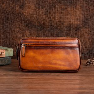 Vertical Model In Square Shape First Layer Cowhide Casual Clutch Men