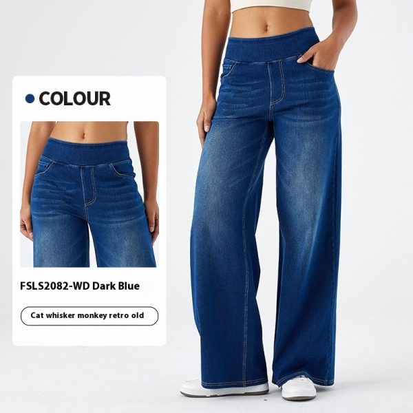 Women's High Waist Slimming Multi-pocket Straight Loose Wide-leg Jeans - Image 4