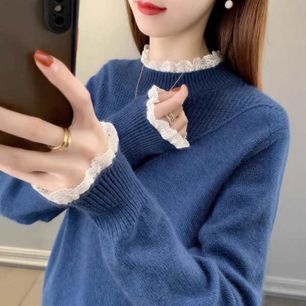 Lace Half-turtleneck Bottoming Shirt For Women - Image 3