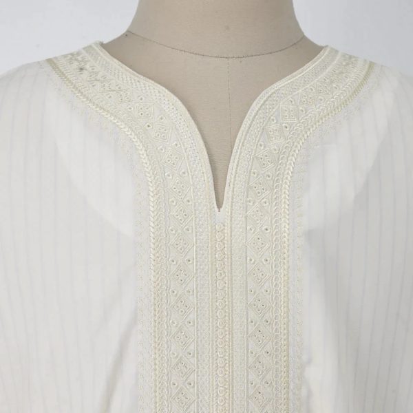 Ethnic Style Loose Casual Embroidery White Muslim Robe - Image 8
