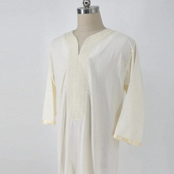 Ethnic Style Loose Casual Embroidery White Muslim Robe - Image 9