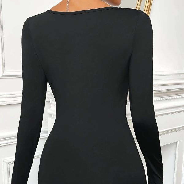 Ladies' V-neck Cross Design Slim Fit Long Sleeved T-shirt Top - Image 2