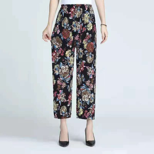 Ice Silk Wide-leg Pants Middle-aged And Elderly Loose Flower Pants - Image 10