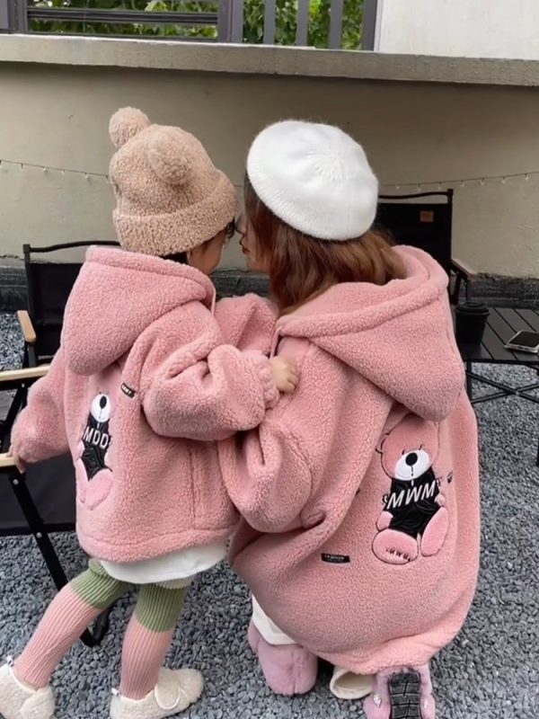Different Fried Street Parent-child Clothes With Pink Lamb Hair - Image 5