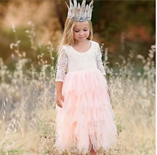 Autumn And Winter Explosions Hollow Children's Skirt Lace Long-sleeved Girls White Princess Dress Irregular Dress - Image 4