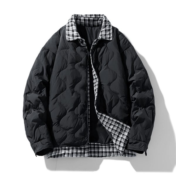 Fake Two-piece Plaid Lapel Baseball Collar Shirt Down Jacket - Image 7