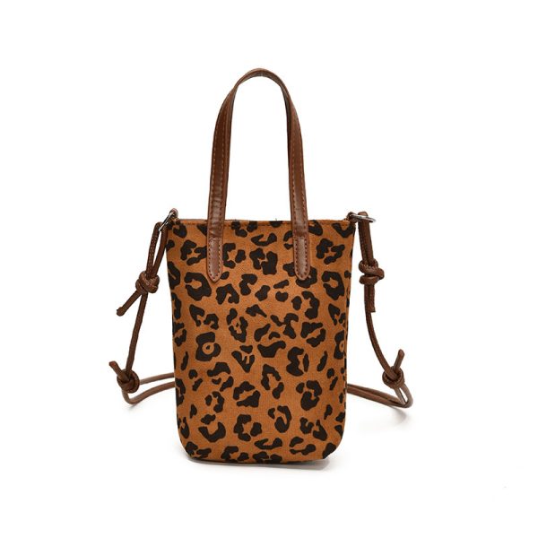 Vintage Leopard Print Fashion Messenger Bag Suede Mobile Phone Bag - Image 6