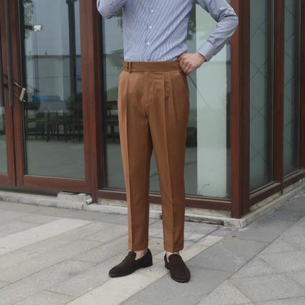 Paris Buckle Flanging Slim Suit Pants - Image 3