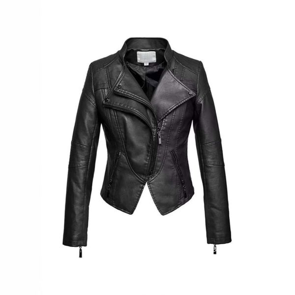 New Women's Leather Top Coat European And American Fashion Motorcycle Slim Fit Short Leather Jacket Jacket Zipper One Generation - Image 2