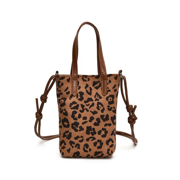 Vintage Leopard Print Fashion Messenger Bag Suede Mobile Phone Bag - Image 7