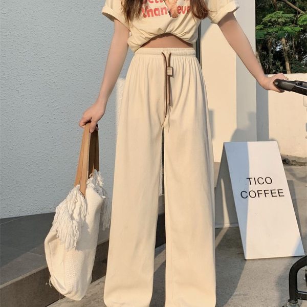 Corduroy Double Drawstring Wide Leg Pants High Waist Casual Straight Pants - Image 3
