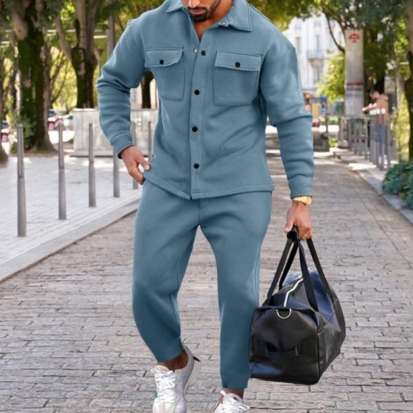 Suede Single-breasted Solid Color Slim Fit Two-piece Suit Men - Image 10