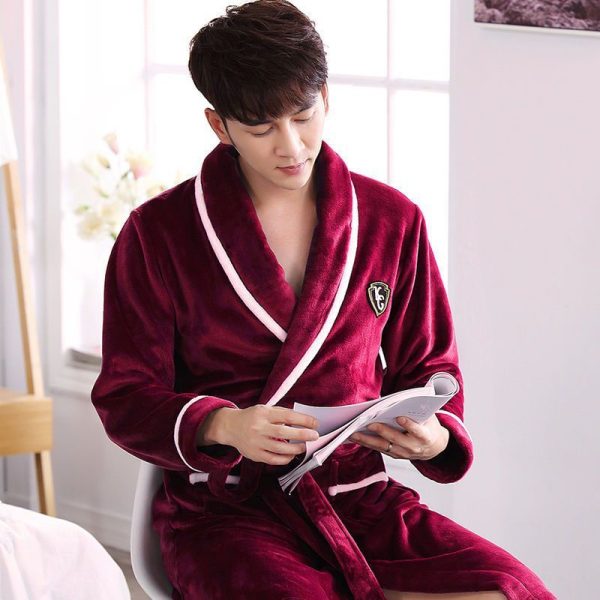 Flannel Thickened Long Section Bathrobe Men - Image 5