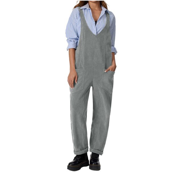 Casual Suspender Trousers Polar Fleece Tooling Style Jumpsuit - Image 3